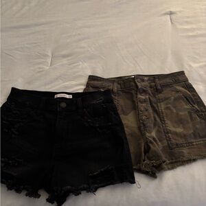 Black and Camouflage Distressed Shorts Set